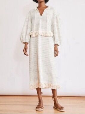 Something Navy Cream Fringe Maxi Dress